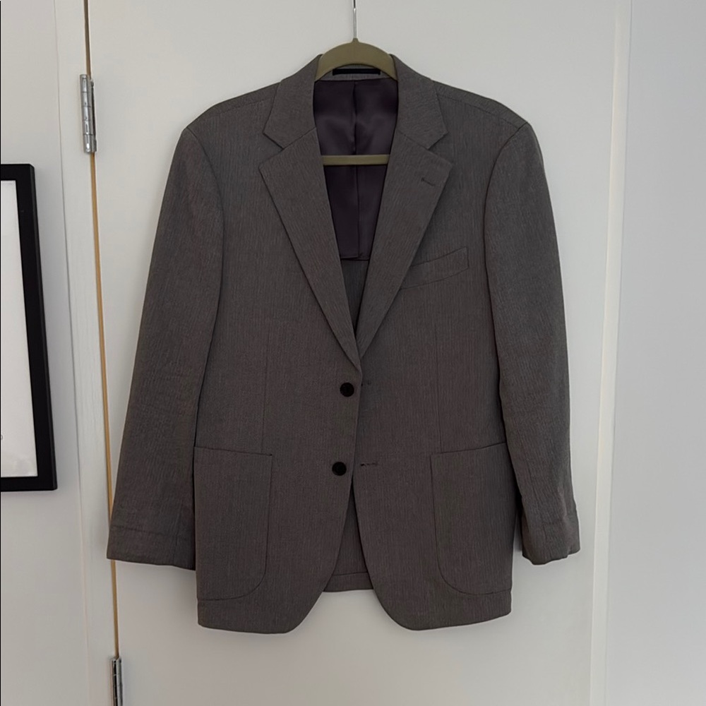 Gray Wool Blazer with Notch Lapel